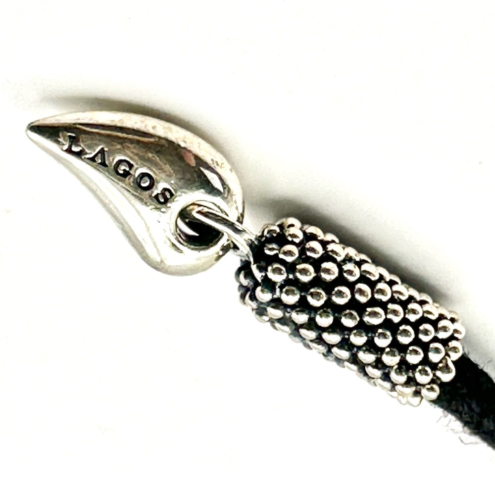 Lagos Caviar Silver Beaded Puffed Heart Pendant w/ Leather Cord RARE - Picture 11 of 12